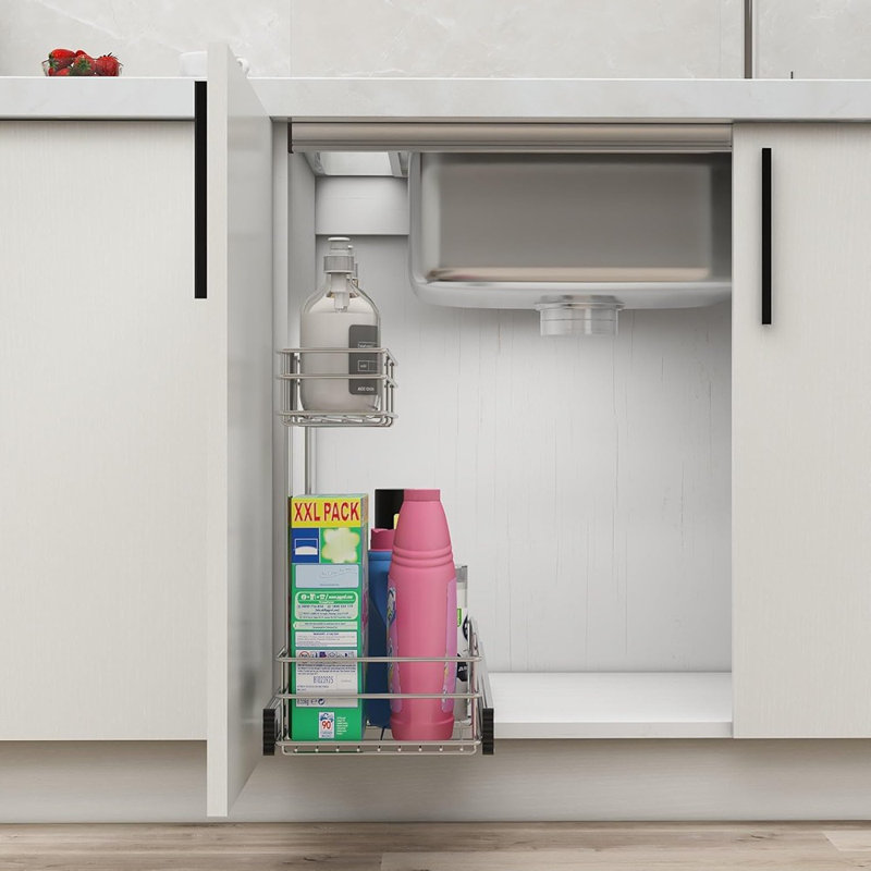 Ensemble de rangement coulissant sous-évier à 2 niveaux - ensemble d'armoires chromées pour la cuisine, la salle de bain et le garde-manger