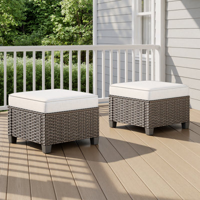 2 Pieces Outdoor Patio Ottoman, All Weather Rattan Wicker Ottoman Seat, Patio Rattan Furniture Light Gray