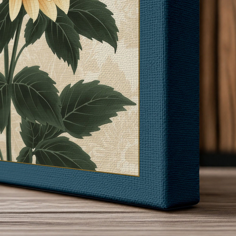 Chrysanthemum Study Botanical - Wrapped Canvas, 24x16 - 61.0 x 40.6 cm, Teal Border