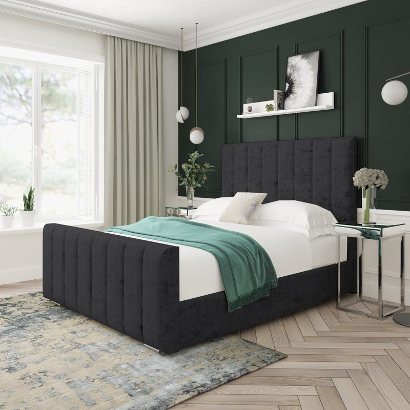 Oakley Crushed Velvet Upholstered Ottoman Bed Frame, Small Double (4'), Black