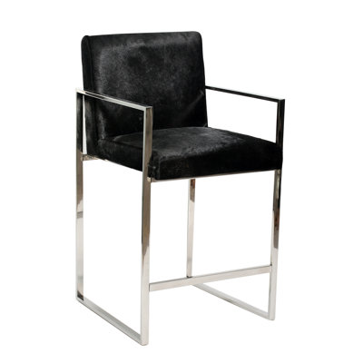 Chaise en cuir de vache noir moderne en acier inoxydable 