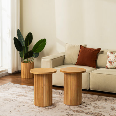 Wood Round End Table Set