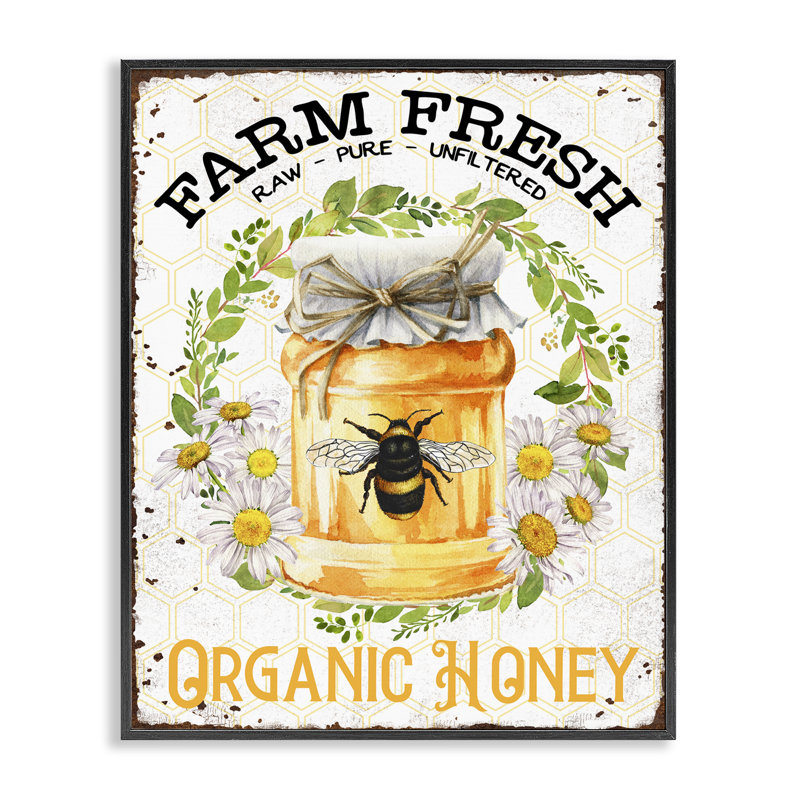 «Farm Fresh Organic Honey», estampe numérique par Creatif Belle, H 20 po x l 16 po, Giclée encadrée noir minuit