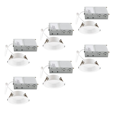 Builder Essential 3in 550 Lumens Round LED Recessed Light and Housing for Remodel or New Construction with Regressed Trim 3-Power Modes 4W-6W-8W, 5-CCT 2700-3000-3500-4000-5000K in White (Pack of 6)