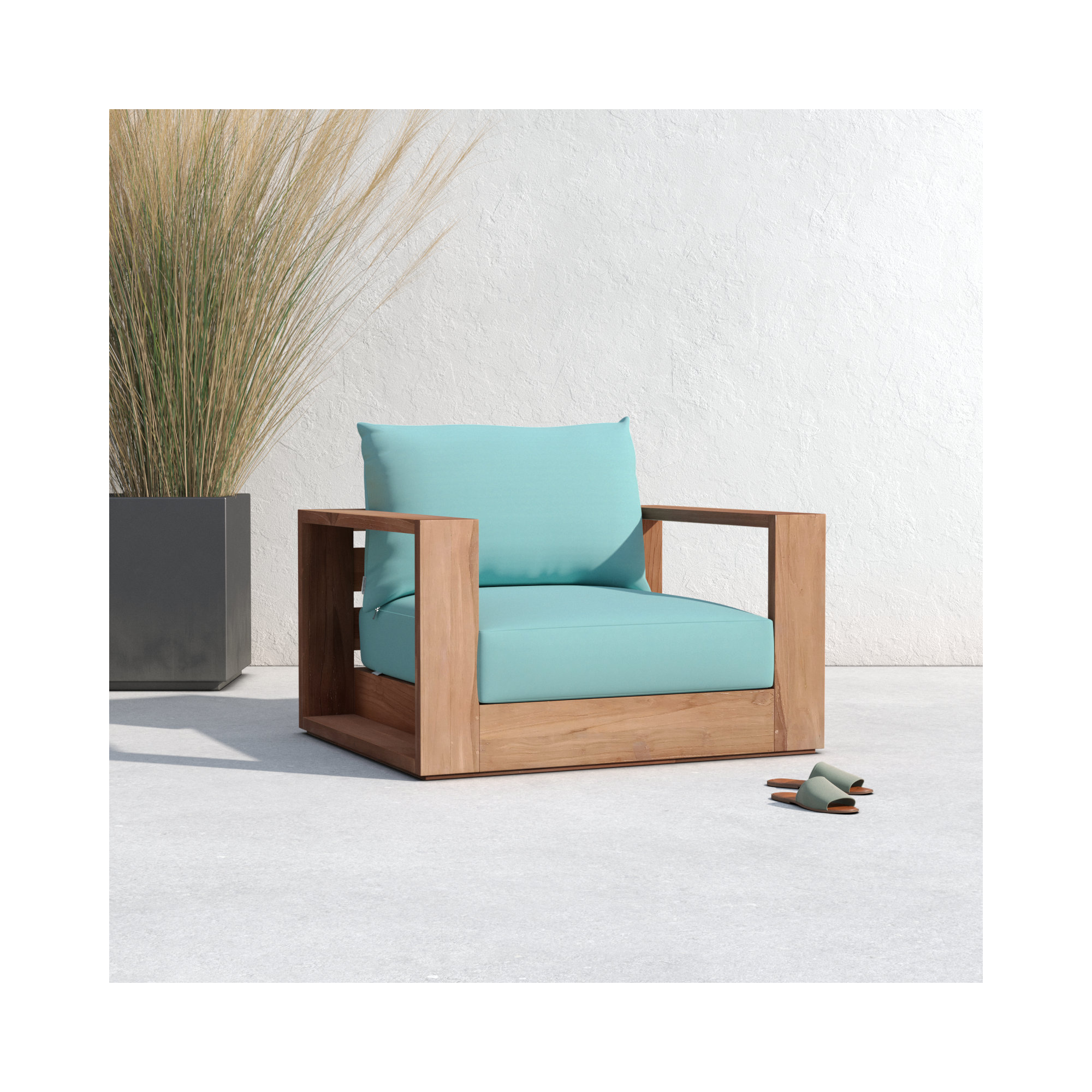 Gazel Teak Outdoor Lounge Chair, Sea Blue