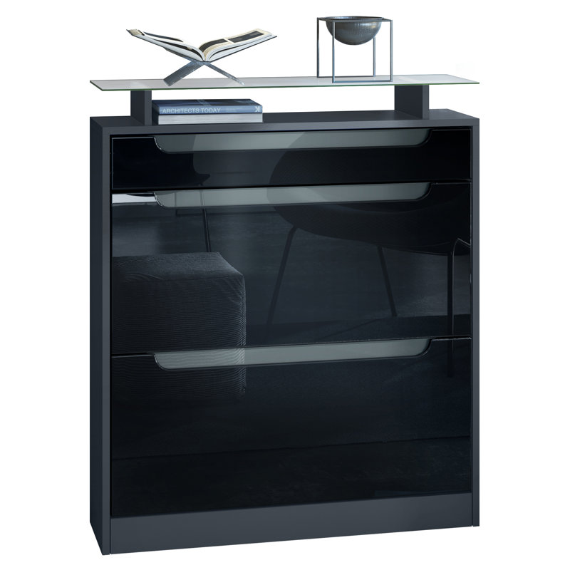 16 Pair Shoe Storage Cabinet, Black/Dark Grey