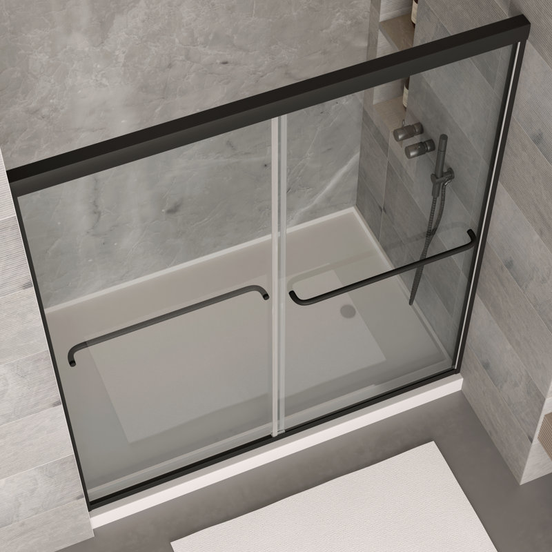 56" - 60" W x 70" H Bypass Sliding Semi-Frameless Shower Door, Matte Black