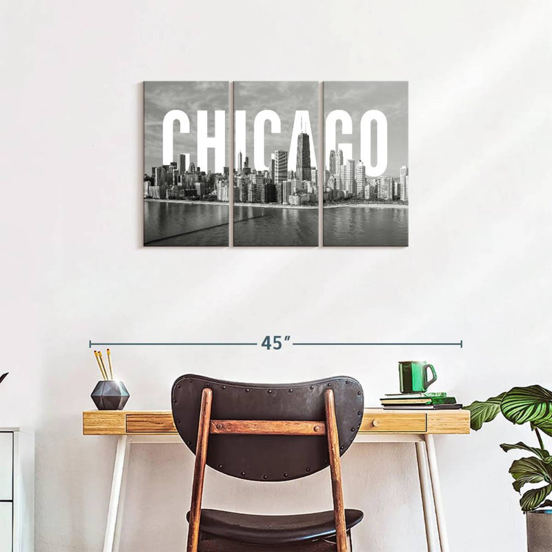 Impression sur toile monochromatique de Chicago, H 20 po x l 33 po x 1,25 po