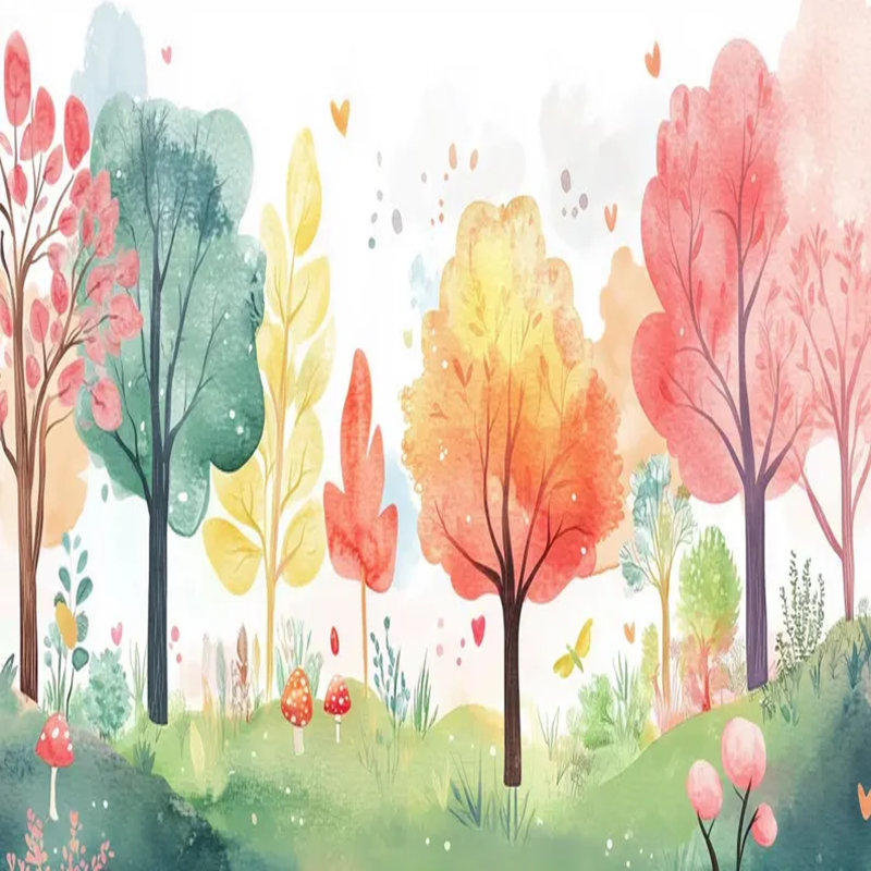 Forêt d'aquarelle fantaisiste, L 108 po x l 192 po