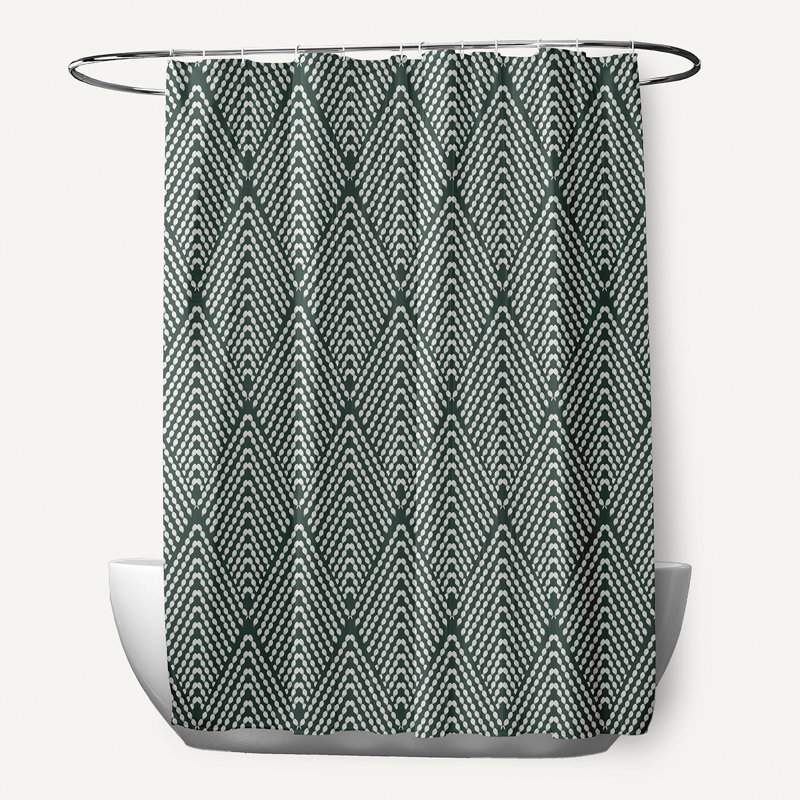 Rideau de douche simple à motif géométrique et crochets Jacquees, Vert