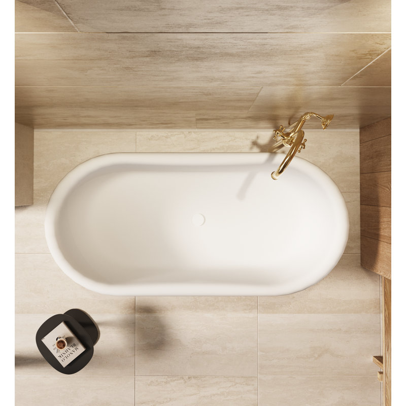 Baignoire autoportante à surface solide blanche 67 po avec bord roulé 67 po