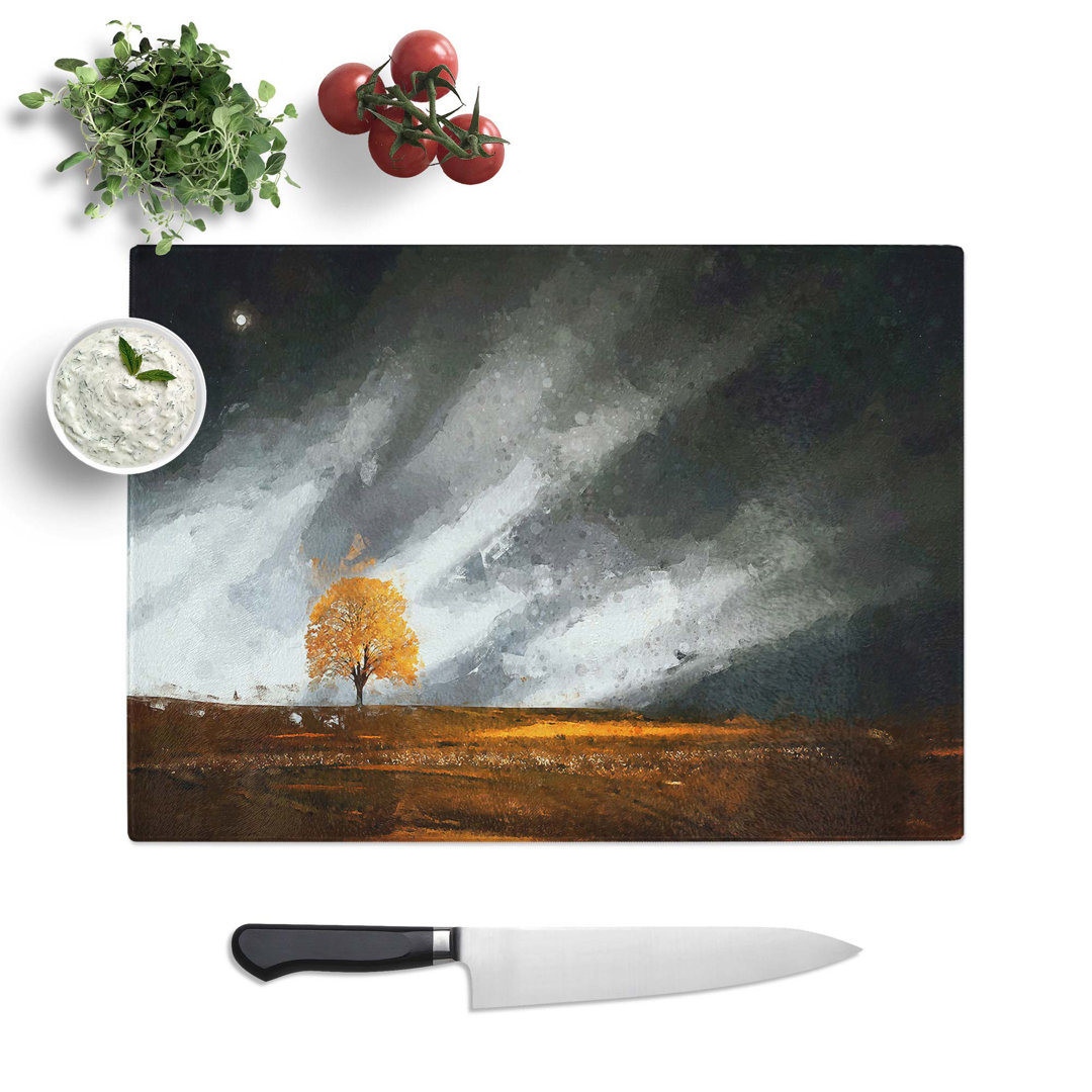 Glass Lone Tree At Dusk in Abstract Chopping Board