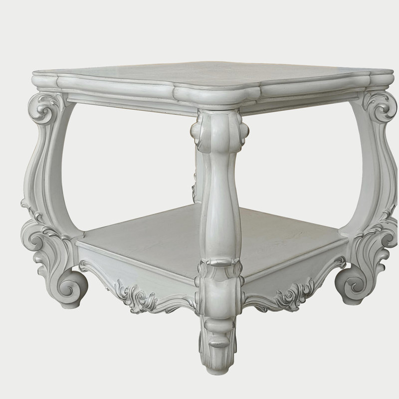Bone White End Table with Bottom Shelf