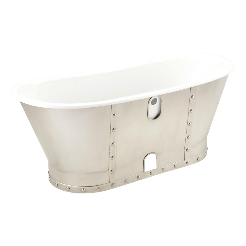Brayden 68" Cast Iron Soaking Freestanding Tub with Included Overflow Drain, Brushed Nickel