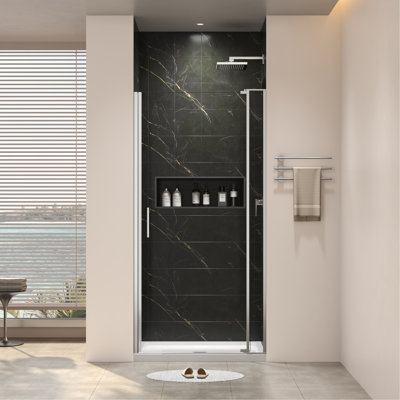32-36"W X 72"H left and right opening universal pivot shower door, open outside, with 1/4" and 5/16"  tempered glass and Brushed Nickel finish