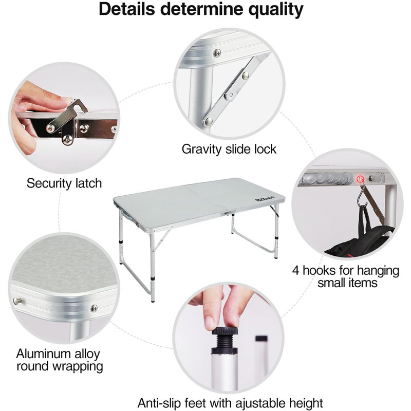 REDCAMP Rectangular Adjustable Folding Outdoor Camping Table, 28'' H x 48'' L x 24'' D