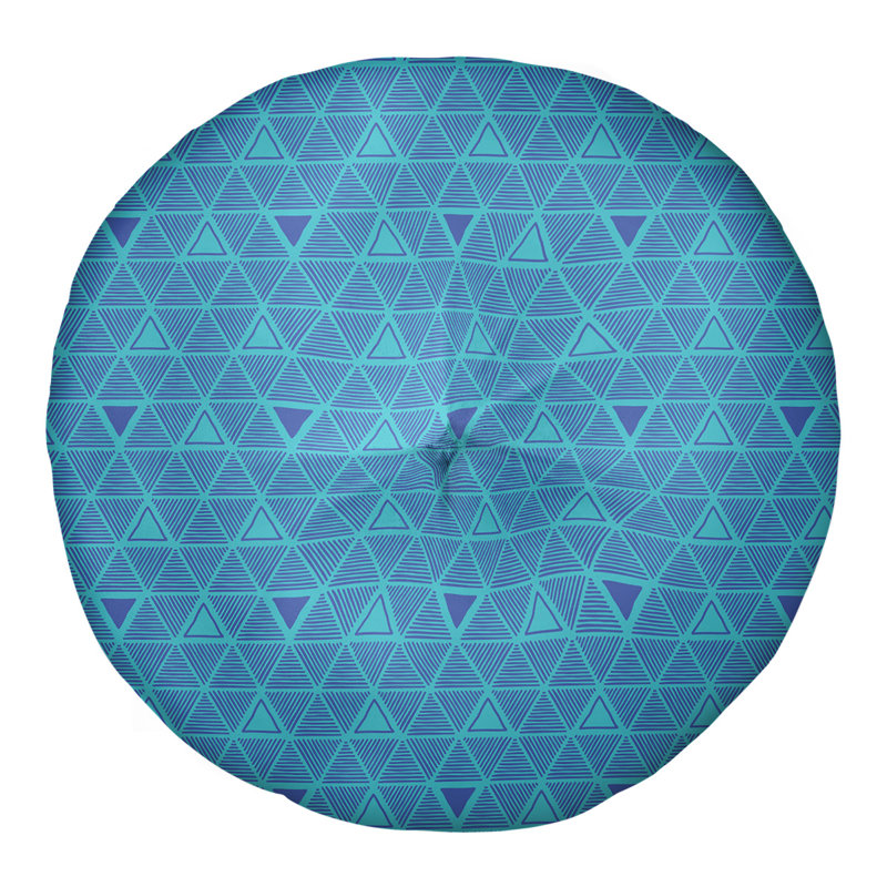 Coussin de sol classique à motif de triangles dessinés à la main, 30 po x 30 po, Bleu sarcelle/bleu