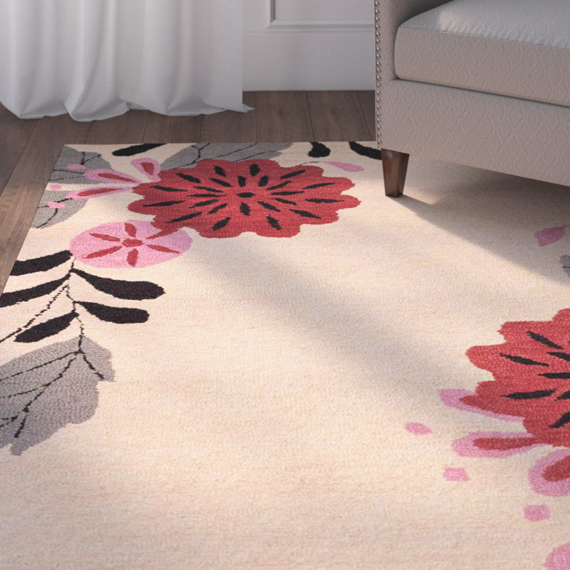Tapis floral en laine touffeté à la main ivoire, Rectangle 9 pi x 12 pi