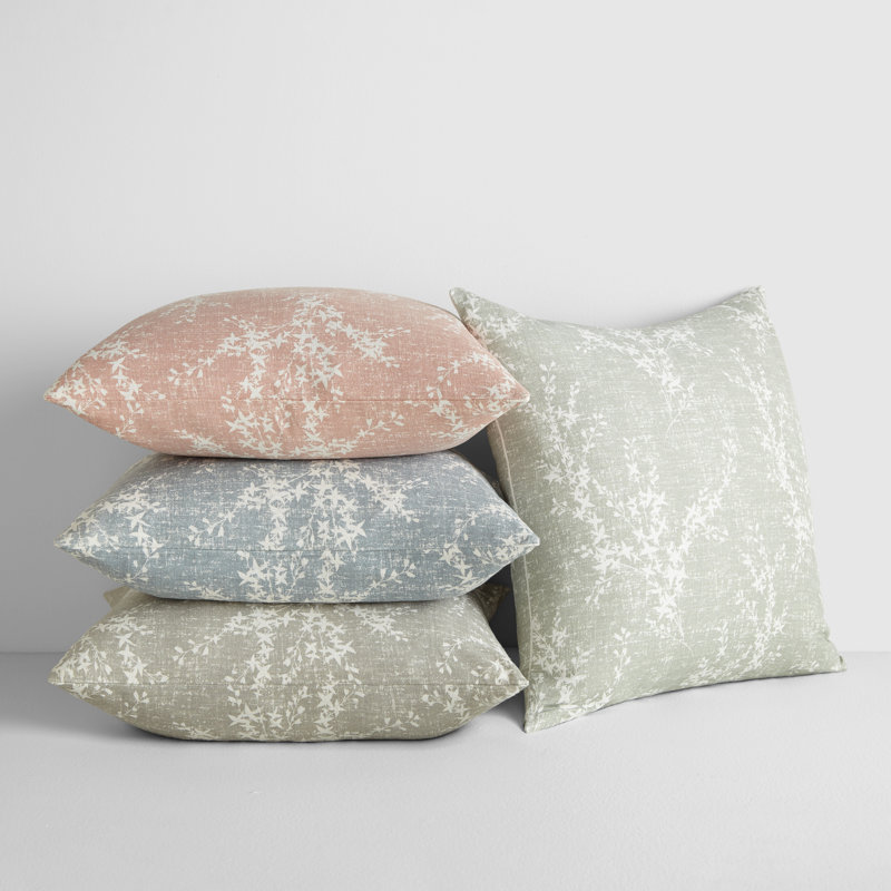 Floral Willow Cotton Square Throw Pillow (20" x 20"), Grey