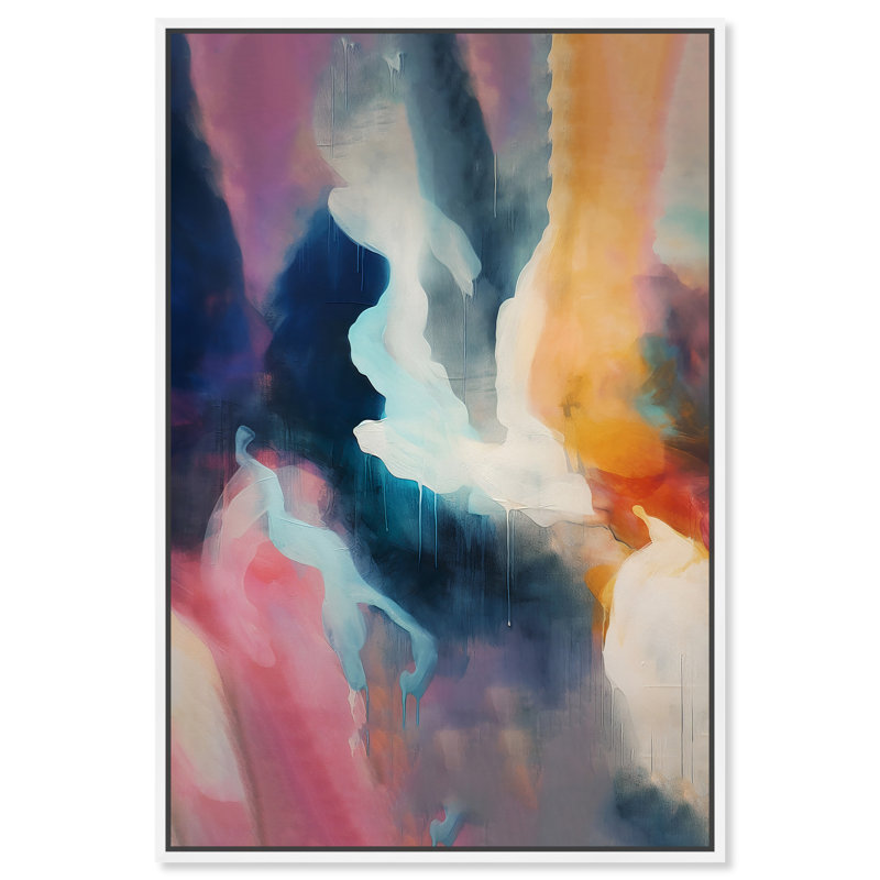 Art mural rétro moderne abstrait Boreal, H 55 po x l 37 po, Cadre blanc