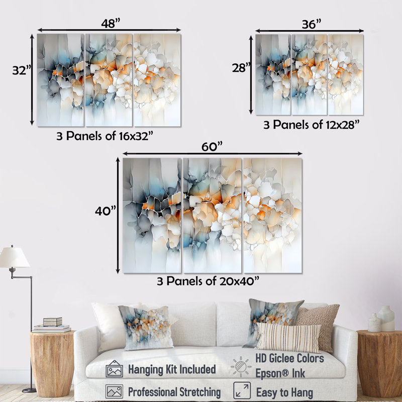 «White Botanical Exploration II - Abstract Botanicals», ensemble d'art mural, H 40 po x l 60 po, Toile tendue