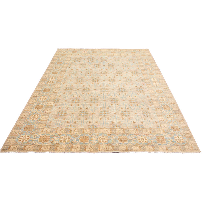 Tapis unique en laine noué à la main kaki clair de style nouvel âge de 18 pi et 9 pi x 12 pi 2 po kaki