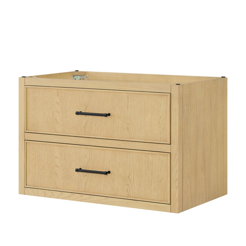 Meuble-lavabo mural simple Isola WM 36 po en chêne scandinave, sans comptoir ni lavabo, finis noir mat