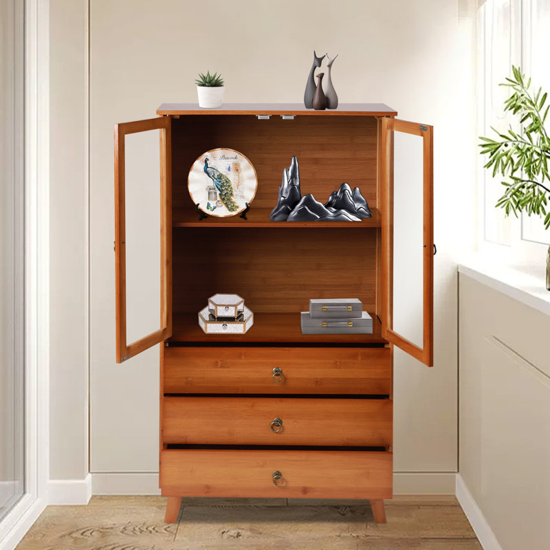 5-Tier Bamboo Storage Cabinet, 3-Drawer & Acrylic Door Sideboard with Raised Legs