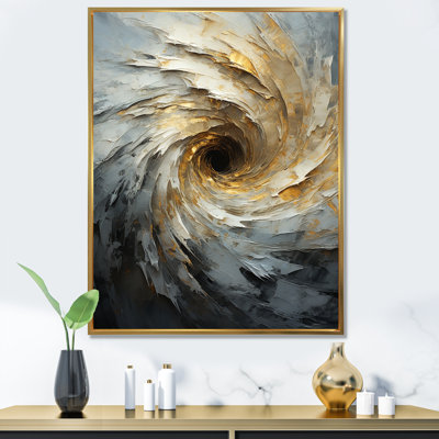 Collage abstrait en spirale or et blanc