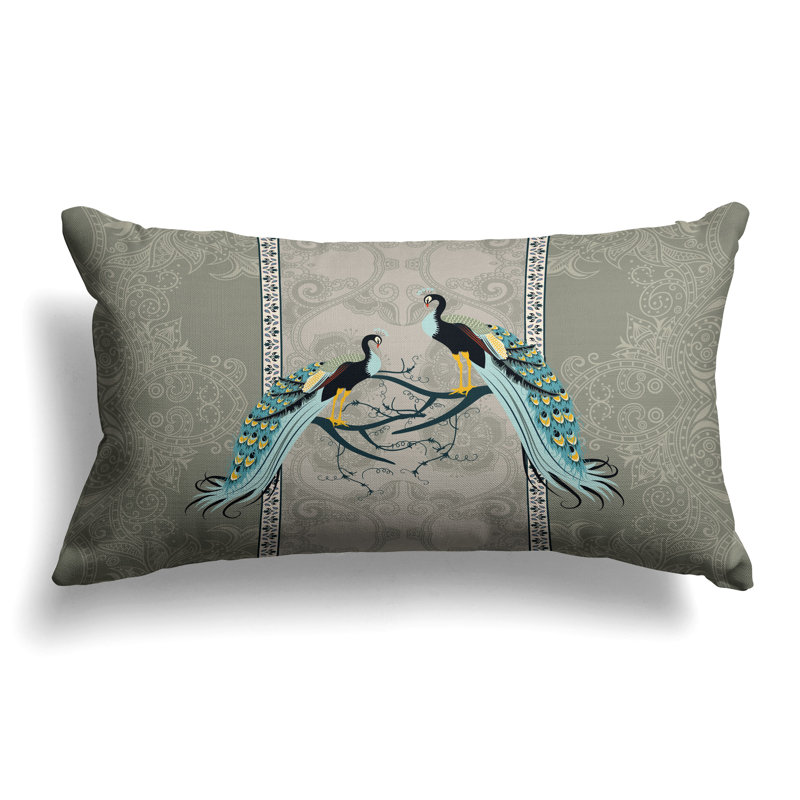 Enchanted Peacock  Rectangular Throw Pillow, Blue/Green/Turquoise