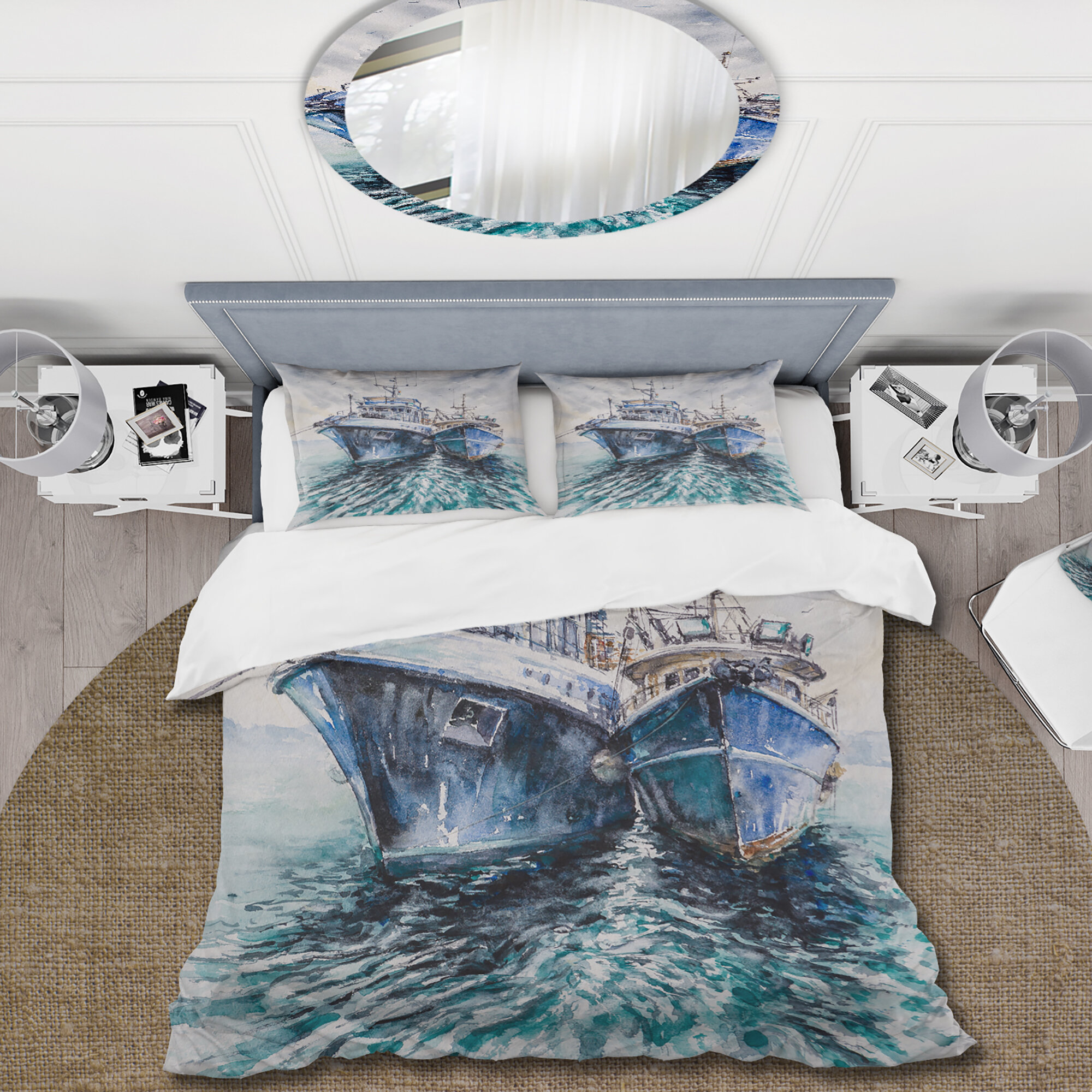 Bless international Two Fishing Boats Before A Storm Anchored Twill  Abstract Duvet Cover Set