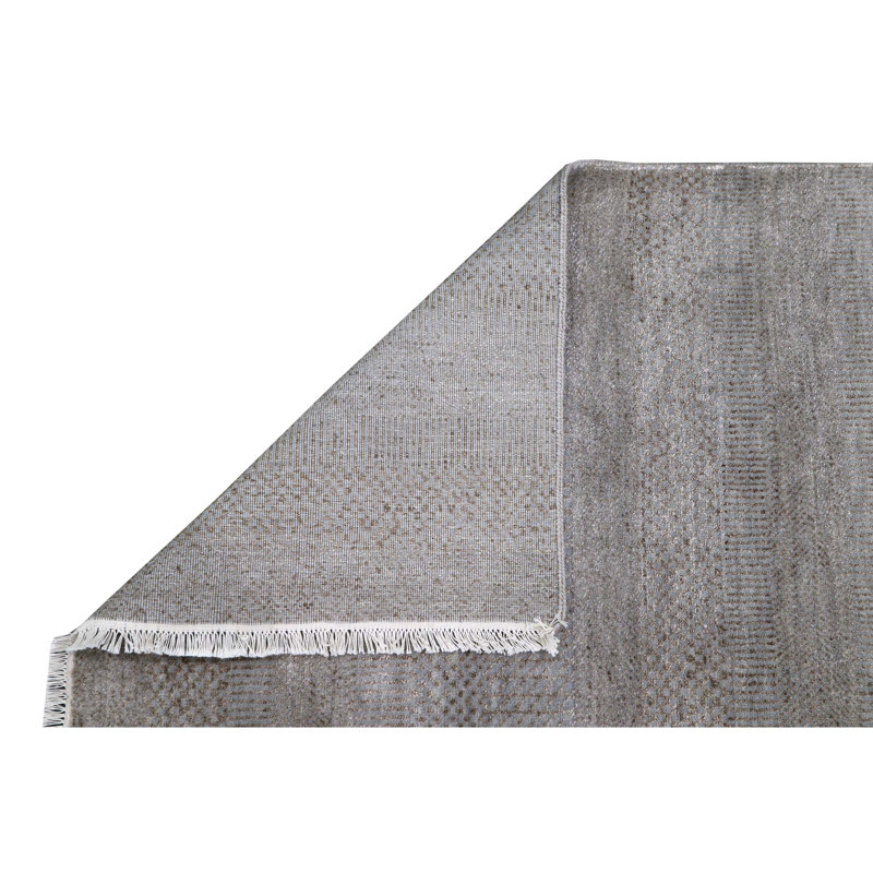Tapis rectangulaire en laine / gris noué à la main argent / gris, Rectangle 6 pi x 9 pi