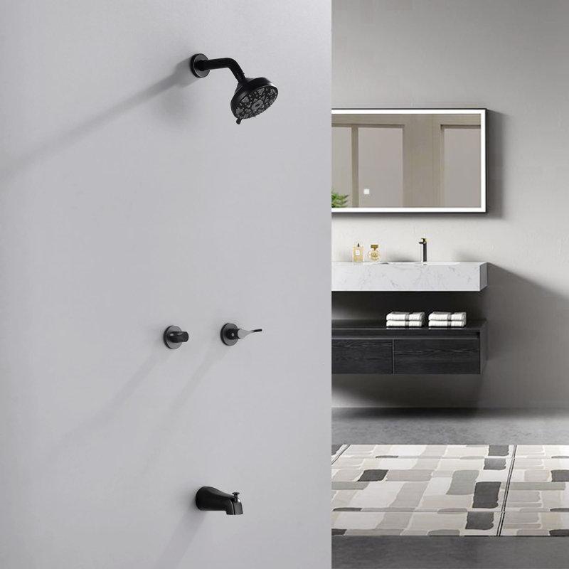 Wall Mounted Shower System With Tub Spout Double Handle Shower Faucet Set Brass Shower Trim Kit With Rough-In Valve