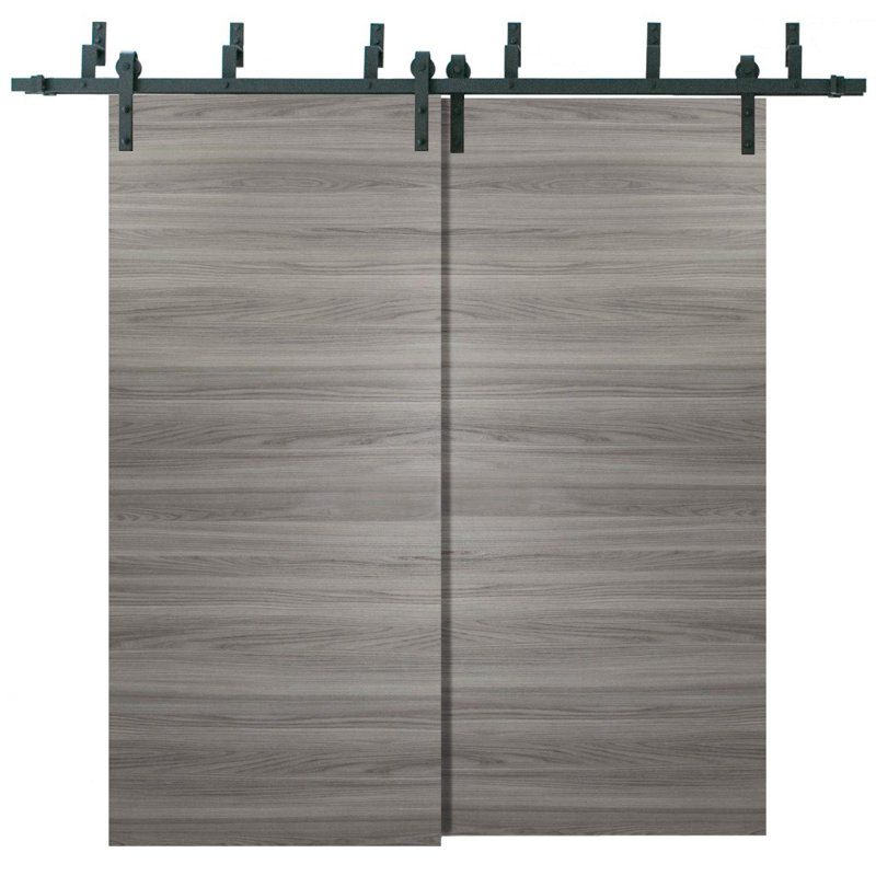 Portes coulissantes de grange coulissantes pour garde-robe | Planum 0010 chocolat cendré | Ensemble de quincaillerie robuste avec rails supérieurs de 6,6 pi | Portes de garde-robe en bois massif - 56 po x 84 po (2 x 28 po x 84 po)