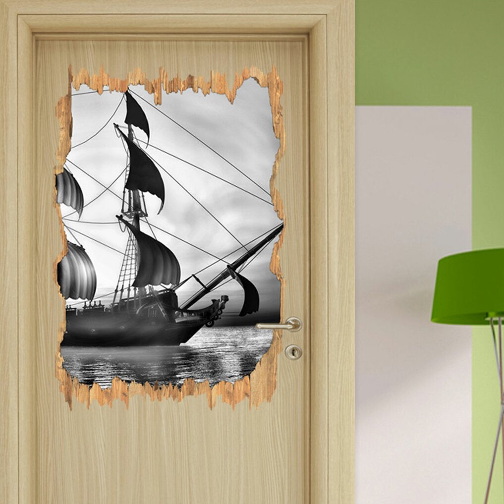 Wandtattoo Altes Segelschiff in Monochrom