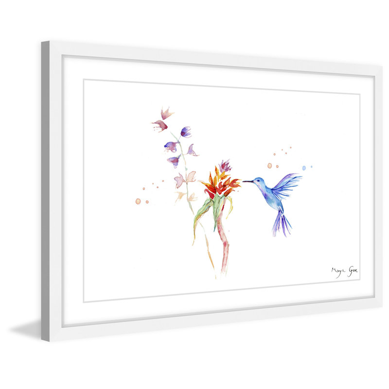 « blue hummingbird » par maya gur, reproduction d’art encadrée, H 30 po x l 45 po x P 1,5 po