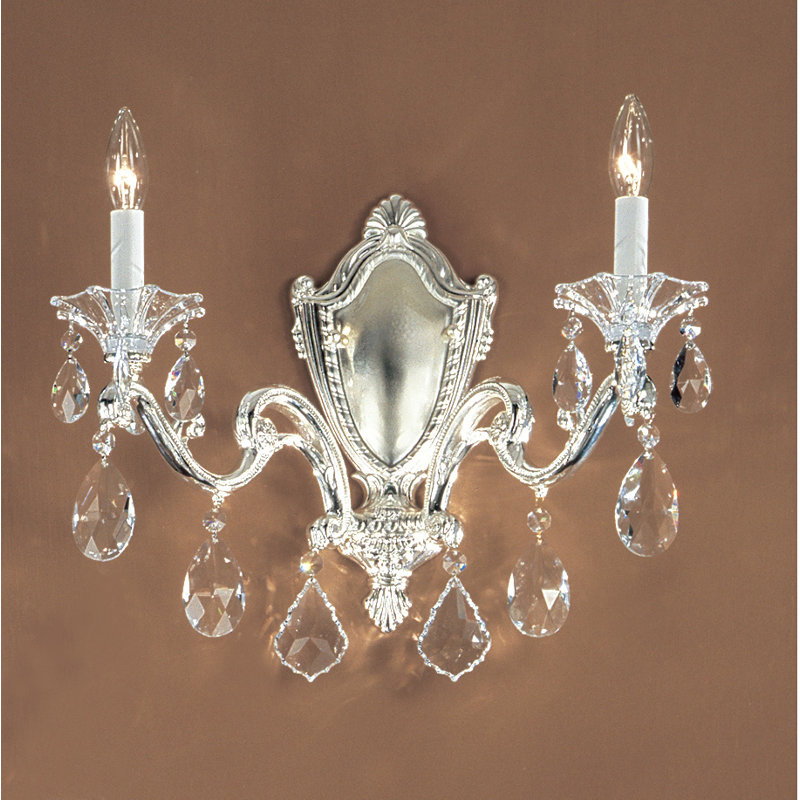 Lampe murale bougie 2 lumières Via Firenze, Plaqué argent, Crystalique
