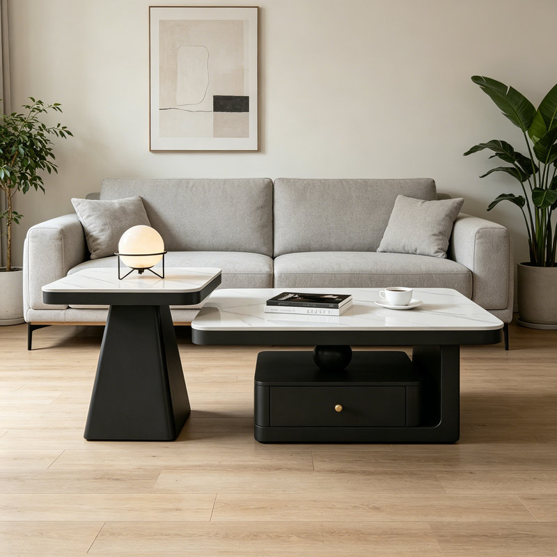 Tiroir de rangement pour table basse Minimalist Rock, Blanc / Gris, H 16,53 po x L 31,49 po x l 31,49 po, Noir