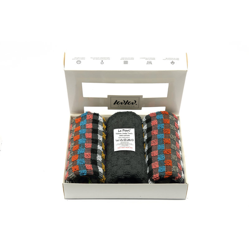 Cotton Jacquard Tea Towel Kitchen Towel, Grey/Orange/Pink