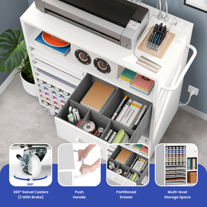 Storage Craft Cart Craft Table Compatible with Cricut Machine, Rolling Craft Organizer
