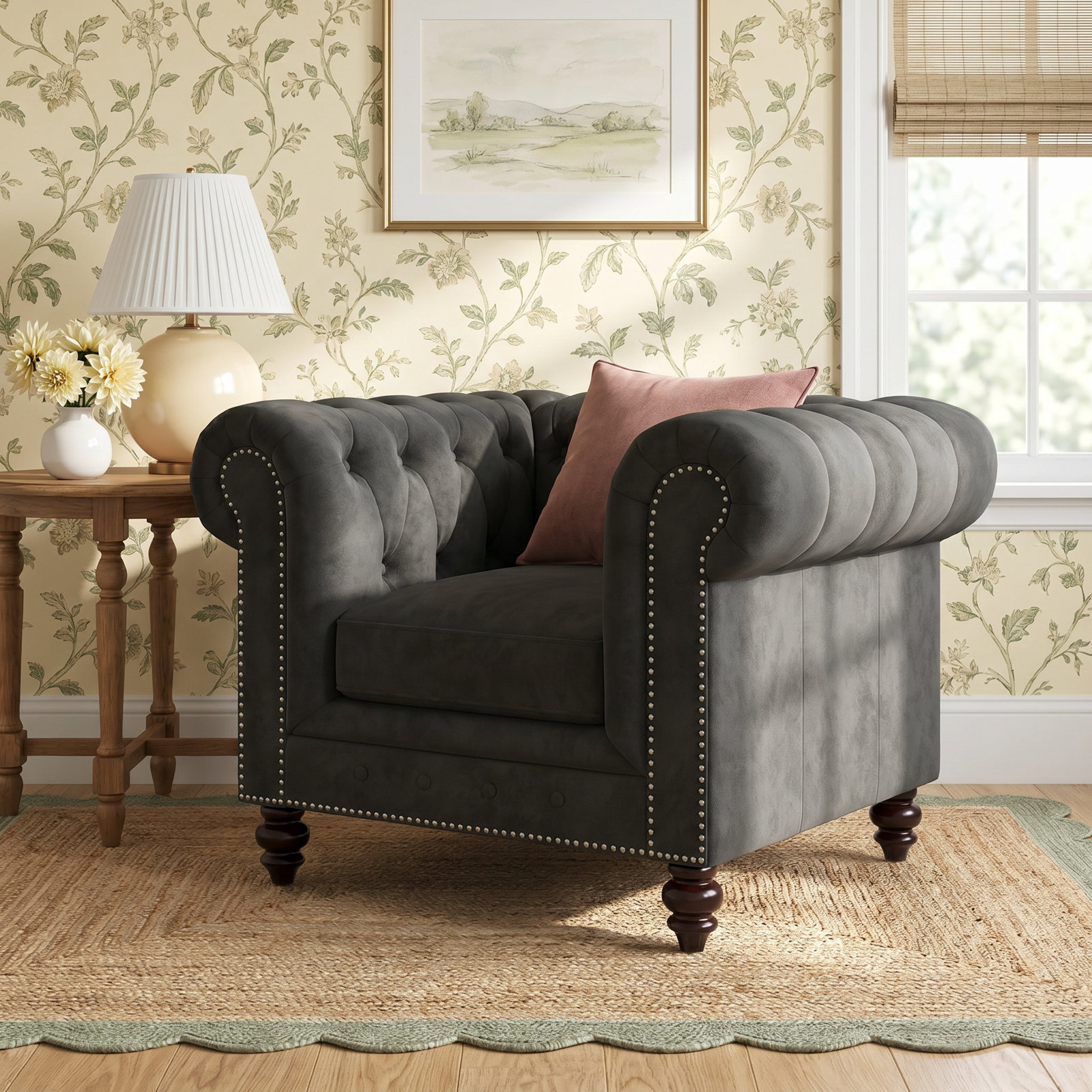 Ophelie Velvet Armchair, Navy Blue Velvet