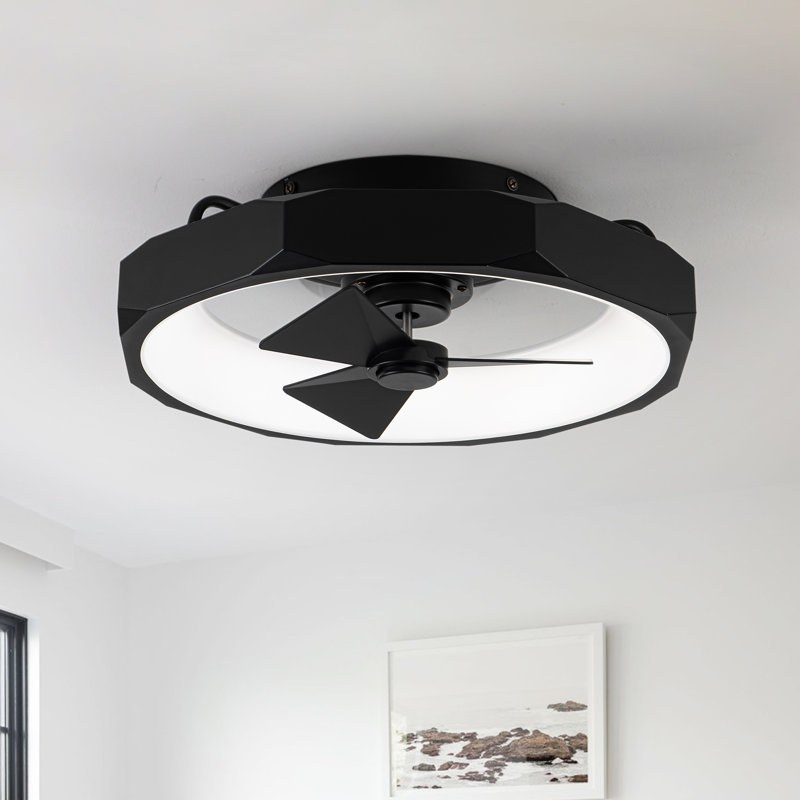 18.9" 6-Speed ??Flush Mount Ceiling Fan with Dimmable 3CCT LED Lights and Remote Control, Noir
