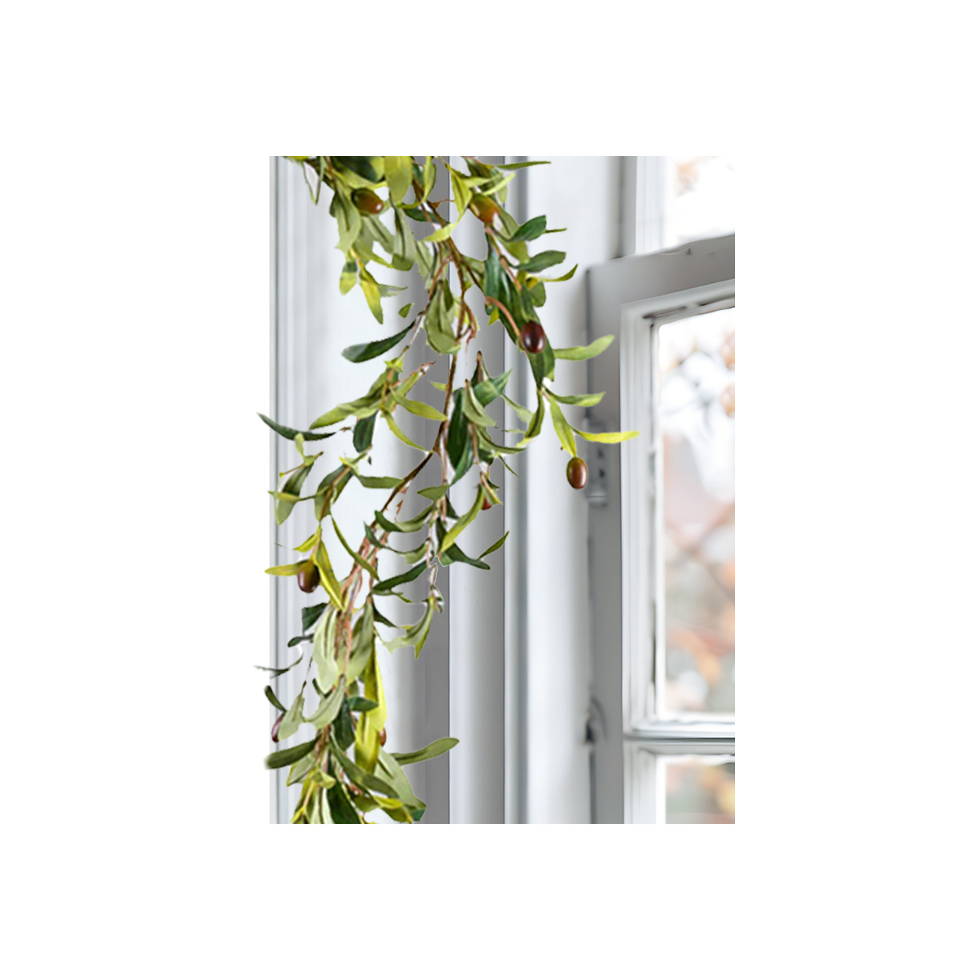  Artificial Olive Garland – Faux Greenery With Realistic Leaves & Olives, Mediterranean-Style Decoration For Mantel, Table Runner, Wedding, Party & Home Décor, 9" Wide & 64" Long
