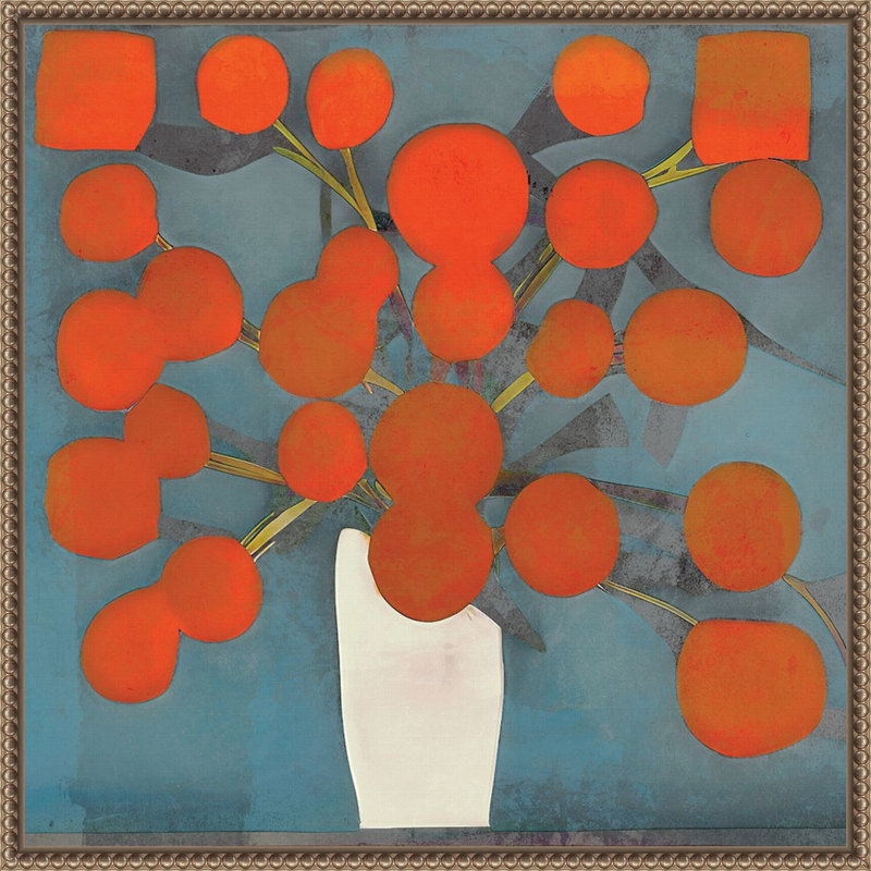 «Abstract Orange Flowers» par Elena Ray, reproduction d'art sur toile encadrée, H 22 po x l 22 po