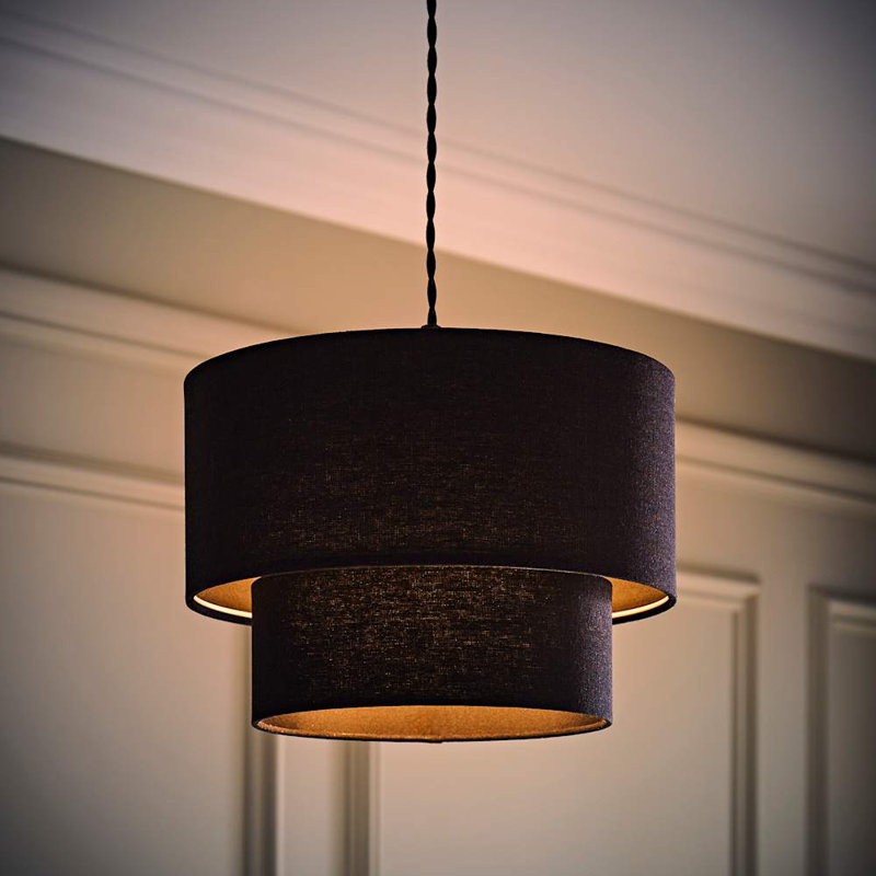 Talar 20cm H Linen Blend Drum Lamp Shade ( Slip-On ), Black