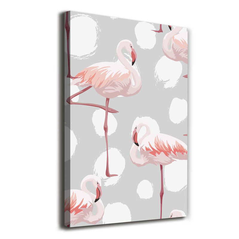 Flamingos And Dots - Wrapped Canvas Print