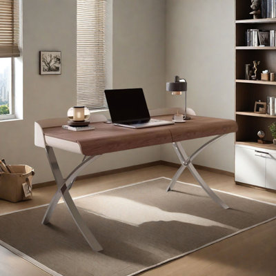 Italian Minimalist Desk: Leather, Metal,Wood