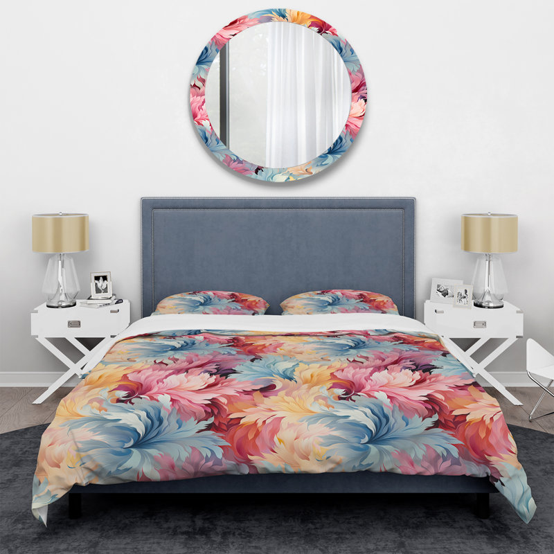 Painterly Multicolor Damask Stroke Box Stitch Animal Print Duvet Cover, King Duvet Cover + 2 King Shams