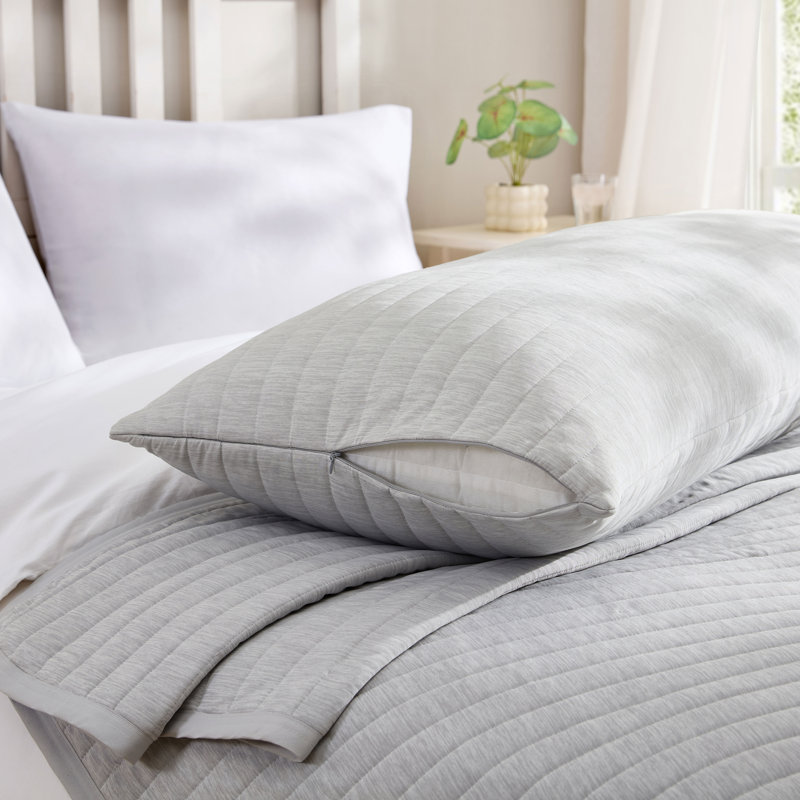 Cooling Touch Jersey Knit Body Pillow with Removable Cover 20" x 54" for Hot Summer, Gray