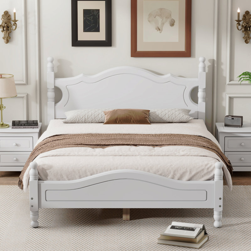 Structure de lit double en bois pleine grandeur, lit plateforme de style rétro avec support en lattes de bois, Lit double
